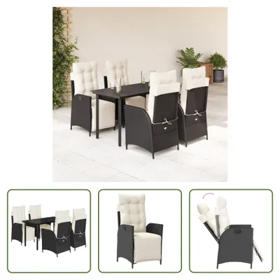 Produktbild von The Living Store 5-tlg. Garten-Essgruppe mit Kissen Schwarz Poly Rattan