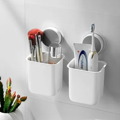 Produktbild von Creliv Badorganizer (2 Stück) »Hängebox, Make-Up Organizer, Badaccessoires, einfache & schnelle Montage OHNE Bohren, Belüftung, keine Wasseransammlung und hohe Temperaturbeständigkeit« (Multifunktionales Badezimmer Aufbewahrungsbox an der Wand, für Zahnbürsten, Zahnpasta, Kosmetik, Badaccessories sowie Küchehelfen)