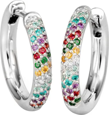 Produktbild von Paar Creolen aus 585 Gold Weißgold mit 74 bunten Diamanten Brillanten multicolor