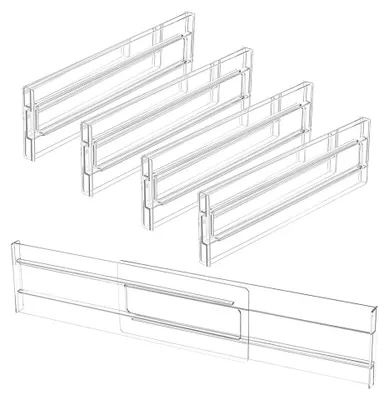 Schubladen-Organizer, 4er-Set, verstellbar, 27,5-52 cm, transparent