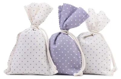 3 Lavendelduftsäckchen, 100% Baumwolle, 10 x 15 cm, lila-weiß getupft