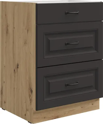 Produktbild von Küchen Unterschrank 60 cm Stilo Grau + Eiche Artisan Vollauszug Soft-Close Küche