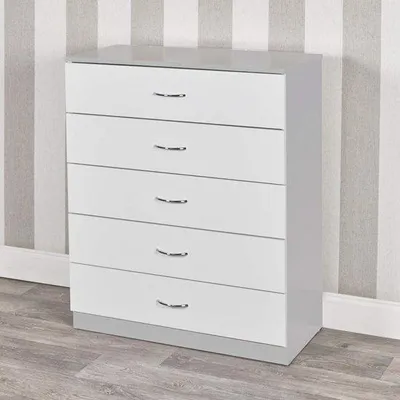 Productafbeelding van Houten Kledingkast met 4 of 5 Lades voor Slaapkamer - Grijs en Wit