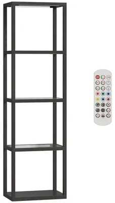 Zdjęcie produktu dla Lampa stojąca RGB z 4 szklanymi półkami, sterowana pilotem | Kolor: czarny | Wymiary: 29x45x157 cm