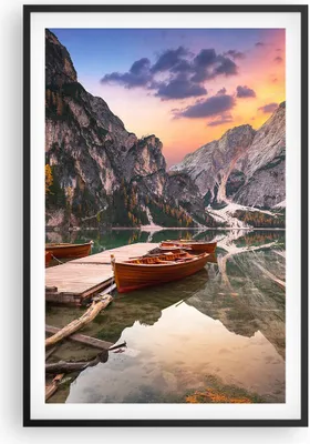 Produktbild von Gerahmtes Poster - Schwarzer Rahmen - Boote Berge See - 61x91,5 cm - Wand Bild - Wanddeko - Wandbilder - Kunstposter - Wandposter - Bilderrahmen - Bilder - Kunstdruck Wanddekoration - P2BPA61x91-4638