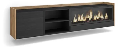 Immagine prodotto di Mobili TV effetto legno nero e rovere 212x35x50cm camino effetto fuoco