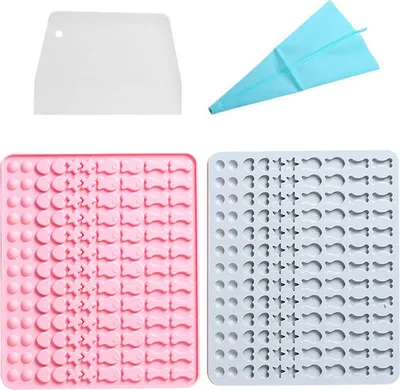 Obrázek produktu pro 2 kusy Puppy Bone Fish Stars Heat Half Circle Silicone Moulds, celkem 260 silikonových forem, Dog Treat Pan, Half Ball Rubber Candy Moulds