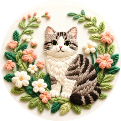 Produktbild von Stickset Katze mit Stickrahmen, vorbedruckt