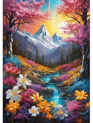 Produktbild von Diamond Painting Set - Landschaftsmotiv mit Bergen und Flüssen - DIY Mosaik Bastelset für Wanddekoration - 30x40 cm