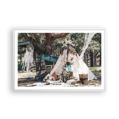 Produktbild von Gerahmtes Poster - Weißer Rahmen - Jungvermählten Liebe Landschaft - 91,5x61 cm - Wand Bild - Wanddeko - Wandbilder - Kunstposter - Wandposter - Bilderrahmen - Bilder - Kunstdruck - P2WAA91x61-4642