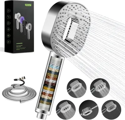 Productafbeelding van Filter douchekop met slang 1-5m - 5 straalsoorten - Chroom