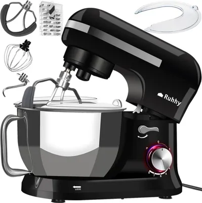 Produktbild von Ruhhy Küchenmaschine Edelstahlschüssel 4,5 l, 1700 W - 8 Geschwindigkeitsstufen + Pulsfunktion Küchengeräte für Kuchen und Brot mit Backzubehör
