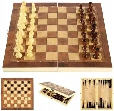 Immagine prodotto di SCACCHI IN LEGNO GIOCO CLASSICO DELLE DAMA BACKGAMING 3IN1 XXL GRANDE 35x35 cm