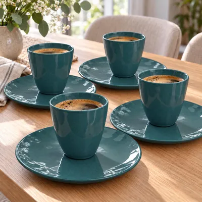Obrázek produktu pro Home Creation – kávová souprava, 8 kusů, modrá, 4 šálky, 4 talíře
