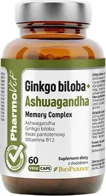 GINKGO BILOBA + ASHWAGANDHA MEMORY COMPLEX BEZGLUTENOWE 60 KAPSUŁEK - PHARMOVIT (CLEAN LABEL)