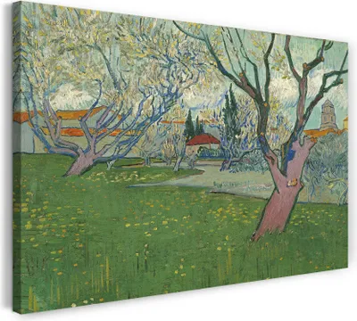 Produktbild von Leinwandbild (60x40cm): Vincent van Gogh - Blühende Obstgärten Blick auf Arles, echter Holz-Keilrahmen inkl. Aufhänger, handgefertigt in Deutschland