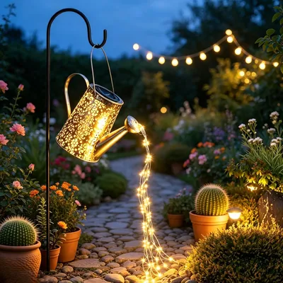 Solar-Gießkannenleuchte, Kupfer, warmweiß, 50 LEDs, mit Halterung
