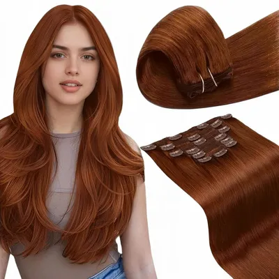 Image de Extensions à clipser, cheveux naturels, couleur châtain, 55 cm, 135 g, 7 pièces, couleur #33