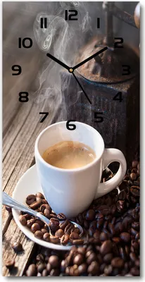 Produktbild von Wanduhr aus Glas – 30x60 cm - Glasbild - Glasuhr - Gehärtetes Glas -Eine Tasse Kaffee