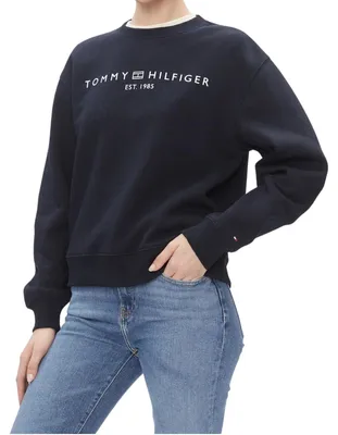 Image de Tommy Hilfiger - Sweat-shirt pour femme, mélange de coton, coupe classique NA366 (M) (bleu marine foncé)