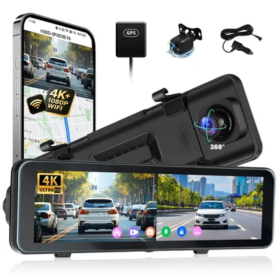Obrázok produktu pre Dashcam s 10,88-palcovým dotykovým displejom – predná a zadná kamera v rozlíšení 4K+1080P – vstavaná GPS – automobilová kamera