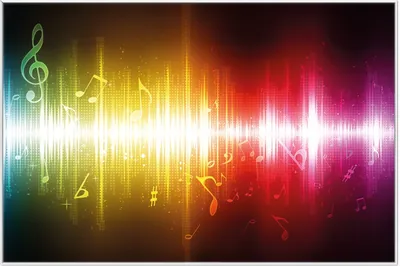 Produktbild von Wallario Wandbild Blau-gelbe Noten der Musik, Größe: 61 x 91,50 cm, Poster mit weißem Aluminiumrahmen