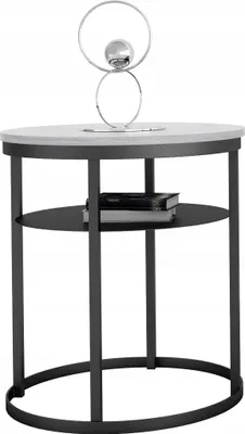 Zdjęcie produktu dla Okrągły Stolik Kawowy z Półką Do Salonu Loft 55 cm Metal Czarny+Beton Jasny