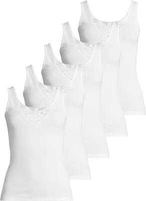 Produktbild von Speidel 5er Pack Noelle Unterhemd / Top Baumwolle in weicher Feinripp-Qualität, Florale Spitze am V-Ausschnitt, Breite Träger ohne Seitennähte