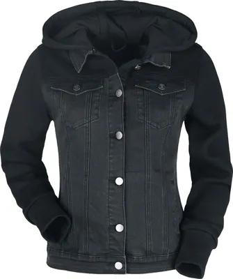Produktbild von RED by EMP Damen Jeansjacke mit Sweatärmeln und Kapuze schwarz 3XL