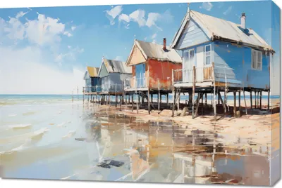 Produktbild von Bild 90x60cm Malerische Küstenhütten