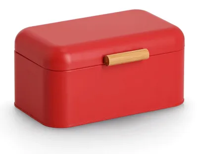 Produktbild von Zeller Brotkasten, Metall/Bambus, rot, ca. 30,5 x 20,5 x 15 cm