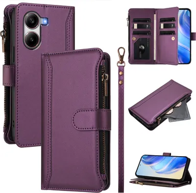 Image de Etui pour Xiaomi Redmi Turbo 4/Poco X7 Pro, zippé, étui portefeuille en cuirPolyuréthaneavec poches pour cartes, support et dragonne Violet