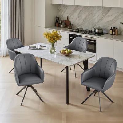 Produktbild von Hawthyhome 4-Fußstuhl,Esszimmerstühle drehbar Polsterstuhl mit Armlehne & Metallbeinen Moderner Küchenstuhl für Esszimmer, Wohnzimmer, Büro, Grau
