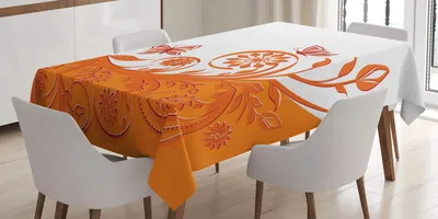 Produktbild von ABAKUHAUS Orange Tischdecke, Künstlerisches Blumen Motiv in altmodischen Schmetterlingen Muster, 140 x 170 cm, Orange Weiss