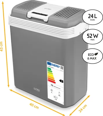 Produktbild von TZS First Austria elektrische Kühlbox 24L, 12V/230V, mobiler Minikühlschrank, 12-V-Stecker fürs Auto, Kühl- und Warmhaltefunktion, Camping, Grau