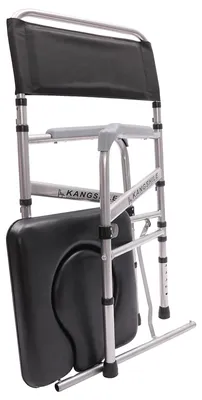 Produktbild von Dusch- und Toilettenstuhl - Kommodenstuhl - Zusammenklappbar - Höhenverstellbar - Gepolsterter Sitz - Metallrahmen - Herausnehmbarer Toiletteneimer - Belastbarkeit 150 kg