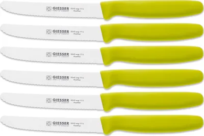Produktbild von 6er Set Giesser Brötchenmesser Tomatenmesser Küchenmesser 3mm Wellenschliff Klinge 11cm - limette
