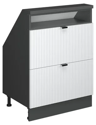 Produktbild von Küchenschrank für Dachschrägen Vicco R-Line Weiß Riffel 60 cm mit 2 Schubladen, Model 60624