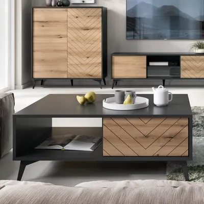 Produktbild von Jasper - Bank, Couchtisch, schwarz, Eiche evoke, Breite 104 cm, Höhe 47 cm, Tiefe 60 cm