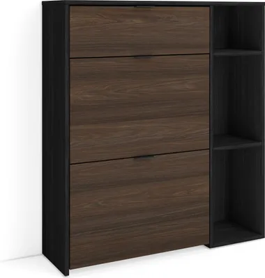 Produktbild von Schuhregal, Schuhschrank, 90x27x102cm, 10 Paar Schuhe, Schuh Organizer, Schwarz und Dunkler Eiche