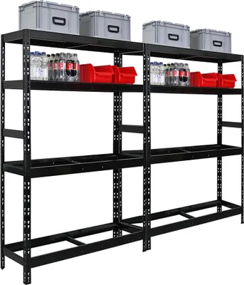 Produktbild von Mega Deal | 2x Reifenregal Tiger | HxBxT 180x120x40 cm | bis zu 12 Reifen auf 2 Ebenen | mit 2 Fachboden | Schwarz