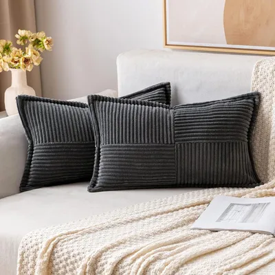 Image de Ensemble de 2 housses de coussin en velours côtelé, coussin décoratif doux, housse de coussin décorative, housses de coussin modernes, coussins pour canapé, coussins pour salon