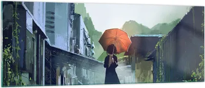 Produktbild von Bilder auf glas - Frau Straße Haus - 140x50cm - Glasbilder - Wandbilder - Kunstdruck - zum Aufhängen bereit - Wanddekoration aus Glas - Glas Bilder - Wandbild auf Glas - Einteilig - GAB140x50-3918