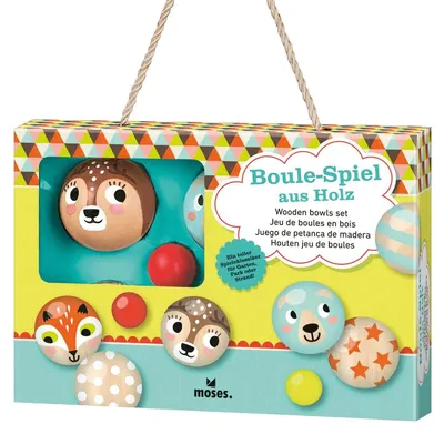 Obrázok produktu pre Moses. 38120 Boule Holz, klasická vonkajšia hra, 6 farebných guľôčok a 2 cieľové guľôčky, vhodná pre deti od 3 rokov a pre 2-3 hráčov