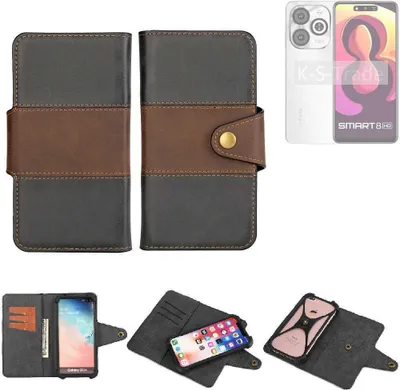 Produktbild von K-S-Trade Handyhülle Schutzhülle Hülle Bookstyle Wallet-Case kompatibel mit Infinix Smart 8 India Bumper Rundumschutz schwarz-braun 1x