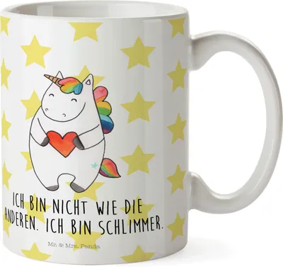 Produktbild von Mr. & Mrs. Panda Haferl Einhorn Herz - Weiß - Geschenk, Trinklernbecher, Einhörner, Kinderbecher, Pott, Kindergarten Becher, Freundin, Lustig, Plastikbecher, Unicorn
