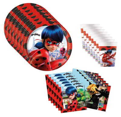 Produktbild von Miraculous Ladybug Party Deko Set 36 teilig Kindergeburtstag Geschirr