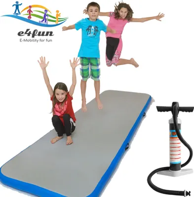 Produktbild von Airtrack, Air Track Mat nafukovacia podložka na cvičenie s dĺžkou 3 metre vrátane ručnej pumpy - nafukovacia robustná gymnastická podložka 300 x 100 x 10 cm,
