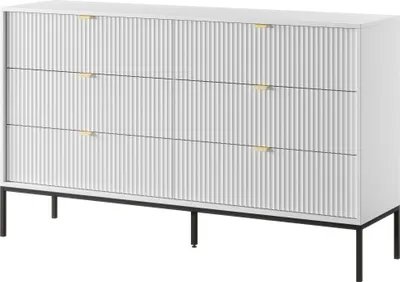 Produktbild von Masseno Kommode STELLARE 154 cm Sideboard mit 6 Schubladen für Wohnzimmer Schlafzimmer Modern 154x39x91 cm Weiß / Weiß