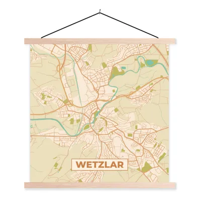 Produktbild von MuchoWow® Textilposter Wetzlar - Karte - Vintage - Stadtplan 40x40 cm mit holzfarbenen Rahmen - Posterleiste